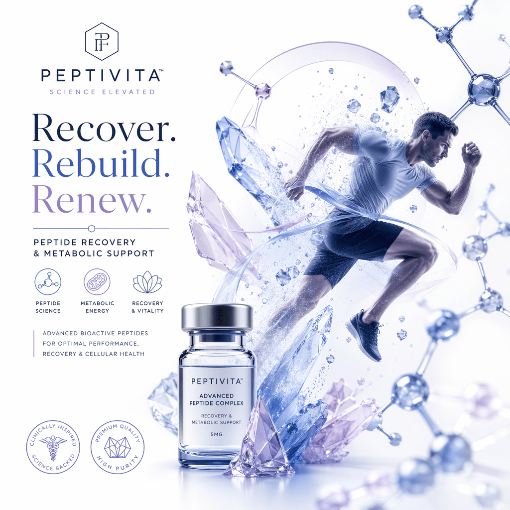Brand editorial — peptide vials in soft natural light
