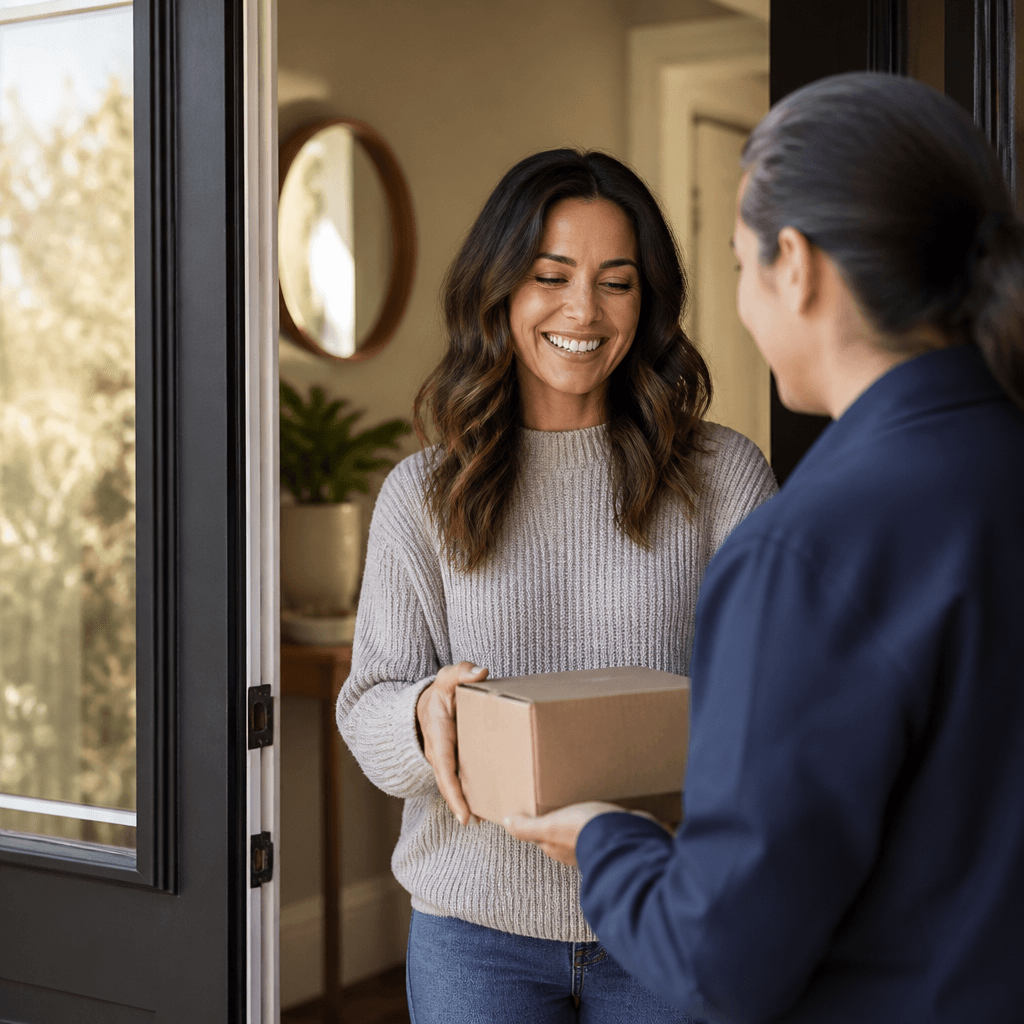 Patient opening a discreet pharmacy delivery at home
