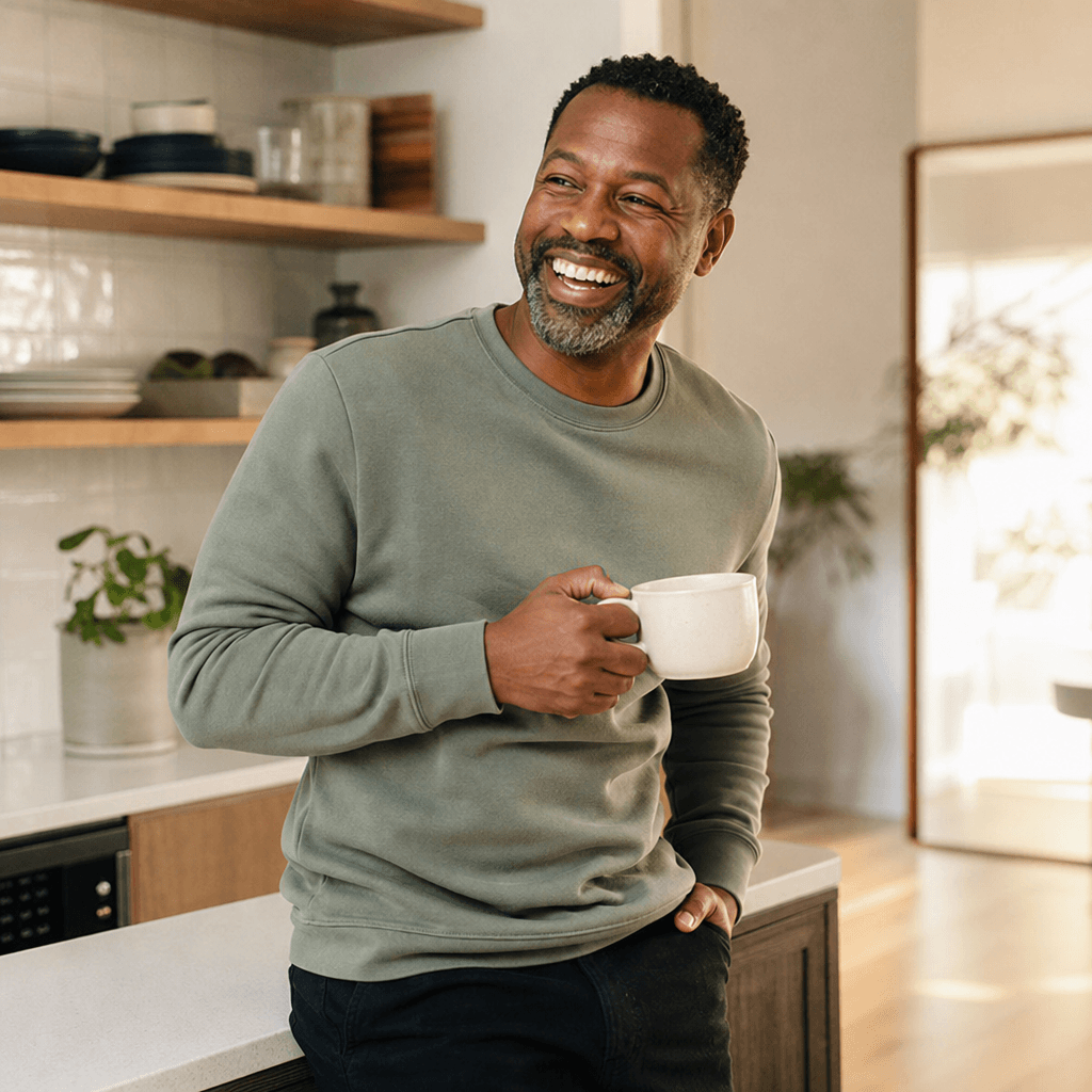 Patient at home — calm, focused morning routine