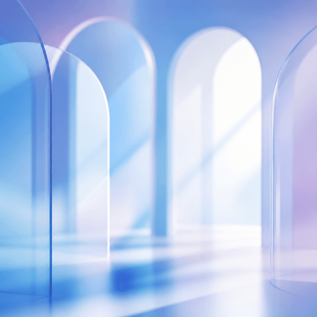 Soft translucent glass arches in cool blue light
