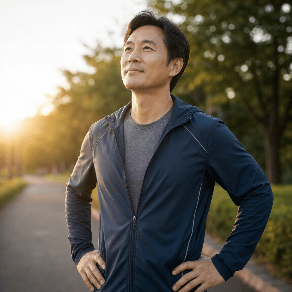Patient on a morning walk after a wellness routine
